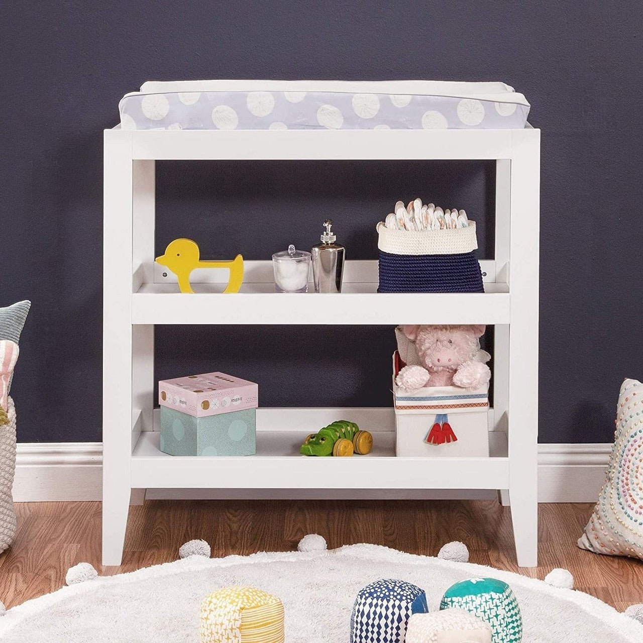 Modern White Baby Changing Table w/ 1-inch Waterproof Changing Pad-0