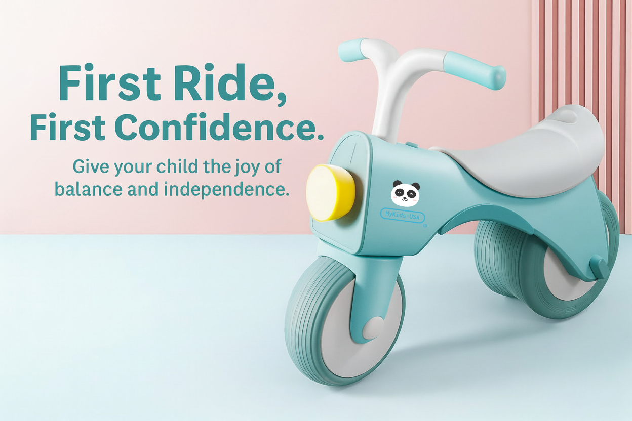 MyKids-USA® 5-in-1 Musical Balance Bike with Wide Wheels – No Pedals, Anti-Rollover Safety-2