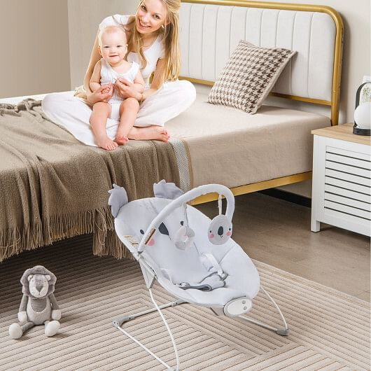 Portable Baby Bouncer Infant Rocker Seat with Detachable Toy Bar-Gray-1
