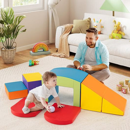 6 Pieces Foam Climbing Blocks Soft Play Climbing for Toddlers with Tunnel-Multicolor-1