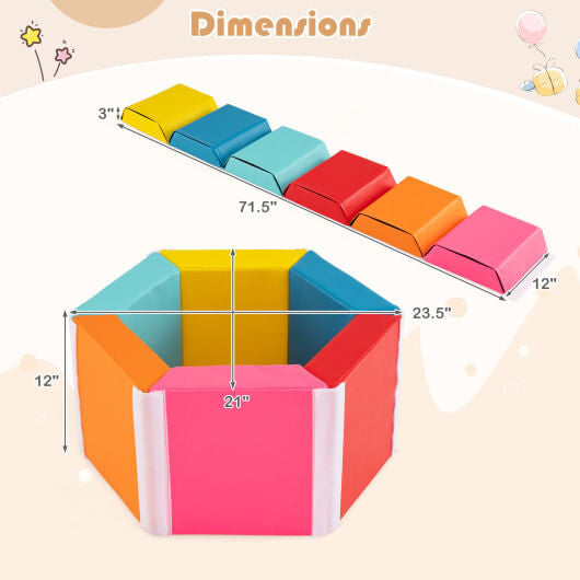 Hexagon Kids Ball Pit Foam Climbing Exercise Mat with Detachable PU Covers-Multicolor-3
