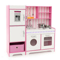 Kids Kitchen Playset Wooden Toy with Adjustable LED Lights and Washing Machine-Pink-0