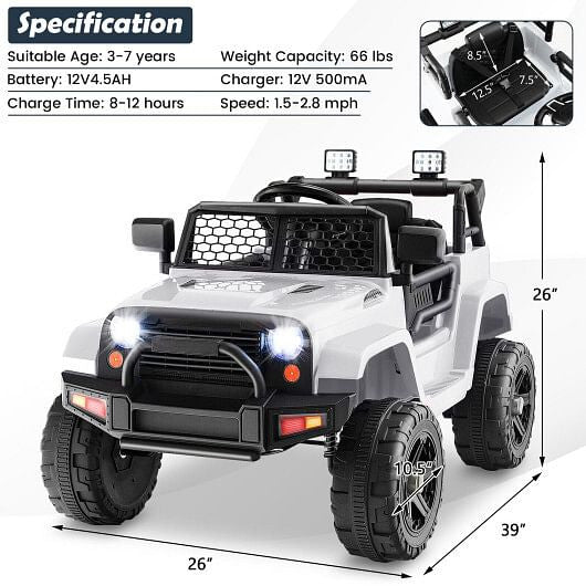 12V Kids Ride On Truck with Remote Control and Headlights-Black-12