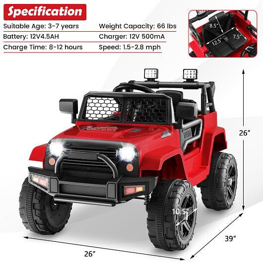 12V Kids Ride On Truck with Remote Control and Headlights-Black-18