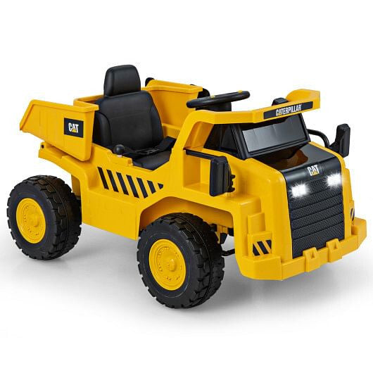12V Caterpillar Licensed Kids Ride on Dump Truck with Tiltable Bump Bed-Yellow-4