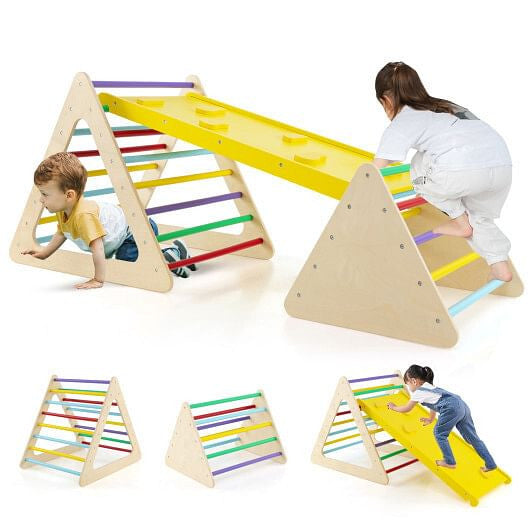 3 Piece Toddler Triangle Set Montessori with 2 Climbing Triangles and 1 Ramp-Colorful-2