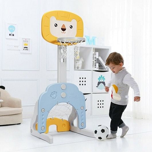 3-in-1 Adjustable Kids Basketball Hoop Sports Set-Yellow-4