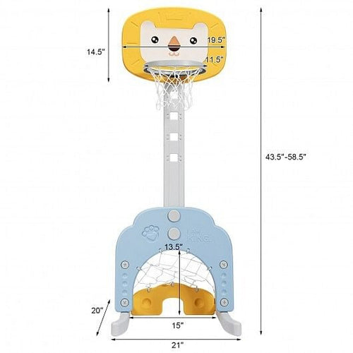 3-in-1 Adjustable Kids Basketball Hoop Sports Set-Yellow-1
