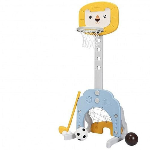 3-in-1 Adjustable Kids Basketball Hoop Sports Set-Yellow-0
