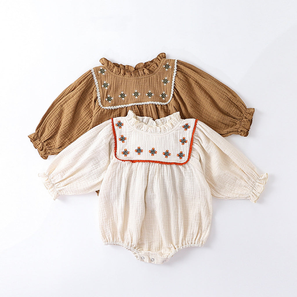 Floral Embroidered Design Long Sleeve bodysuit-0