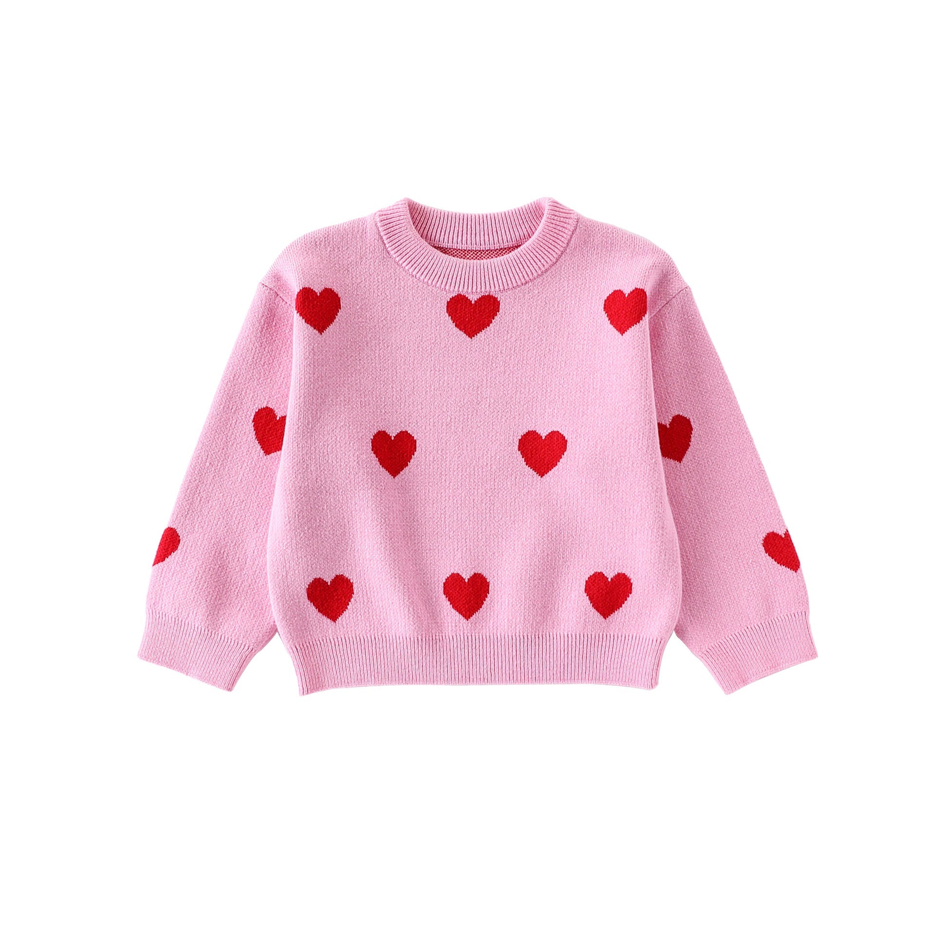 Autumn and Winter Arrival Baby Kids Girls Long Sleeves Hearts Pattern Crew Neck Sweater-2