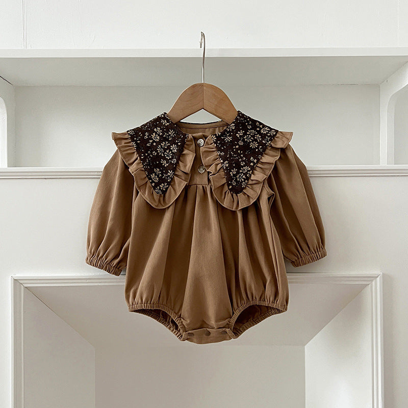 Arrival Autumn Vintage Flowers Pattern Embroidery Collar Baby Kids Girls bodysuit and Dress – Princess Sister Matching Set-1