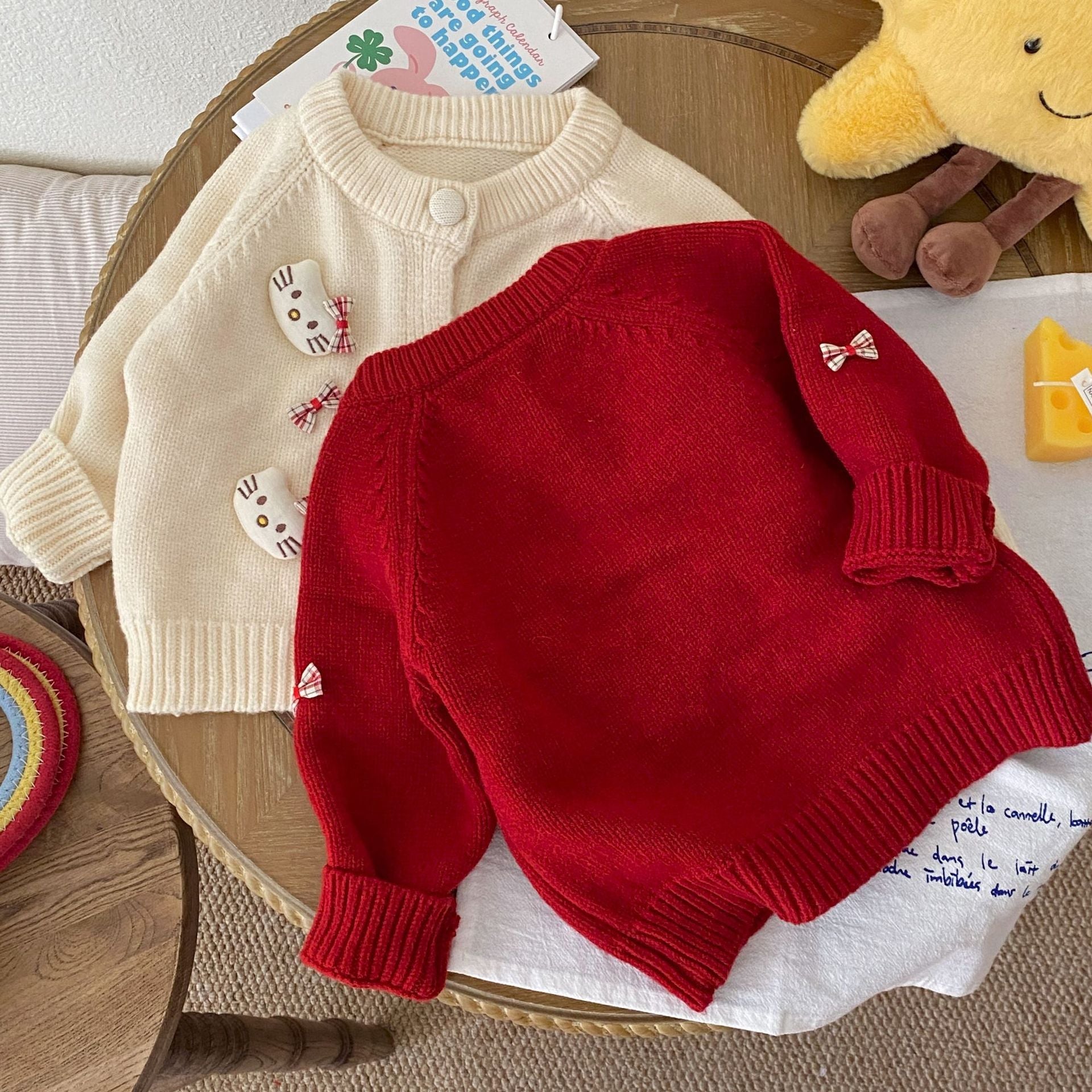 Autumn and Winter Arrival Baby Kids Girls Cartoon and Geometric Pattern Long Sleeves Casual Cardigan-3