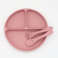 Baby Silicone Round Sucker Compartment Dinner Plate With Spoon Fork Sets-5