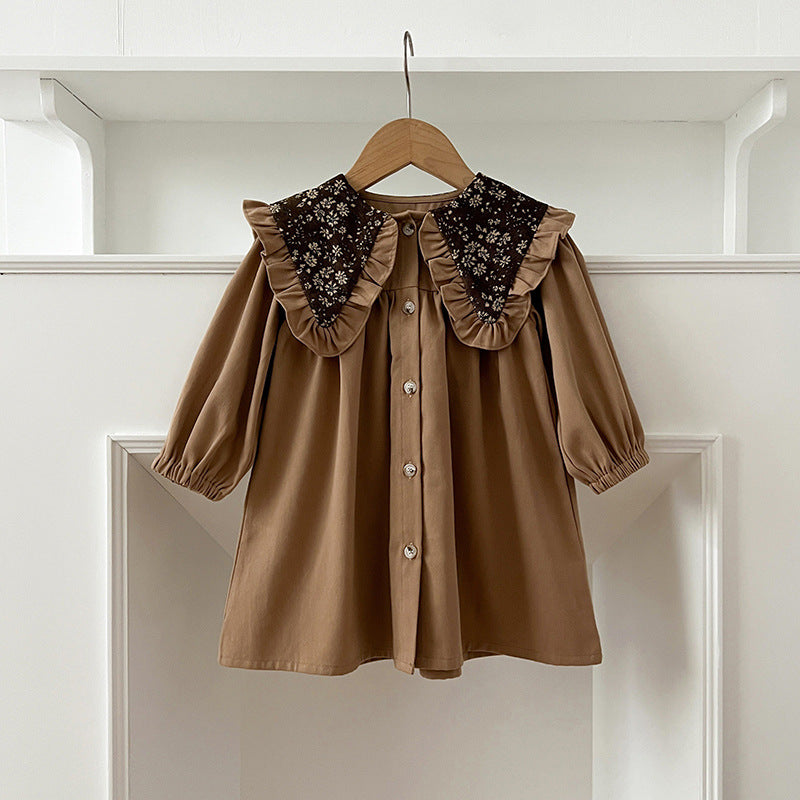 Arrival Autumn Vintage Flowers Pattern Embroidery Collar Baby Kids Girls bodysuit and Dress – Princess Sister Matching Set-2