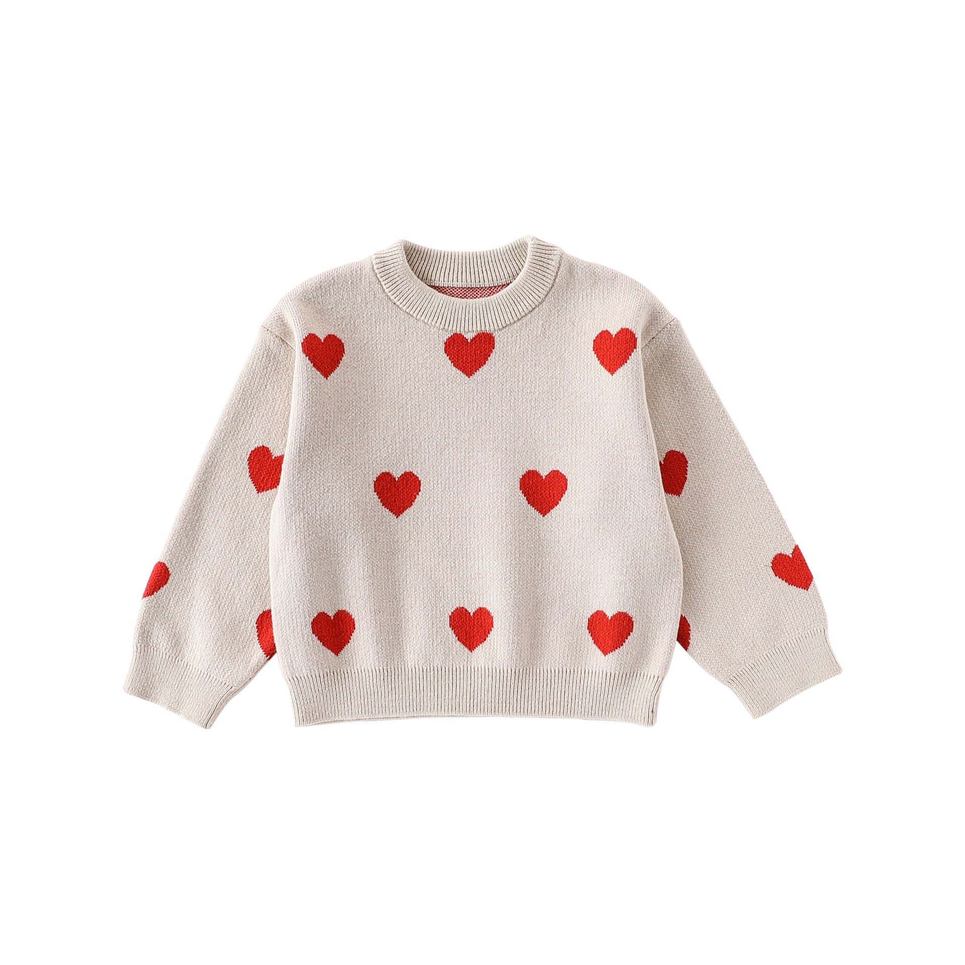 Autumn and Winter Arrival Baby Kids Girls Long Sleeves Hearts Pattern Crew Neck Sweater-0