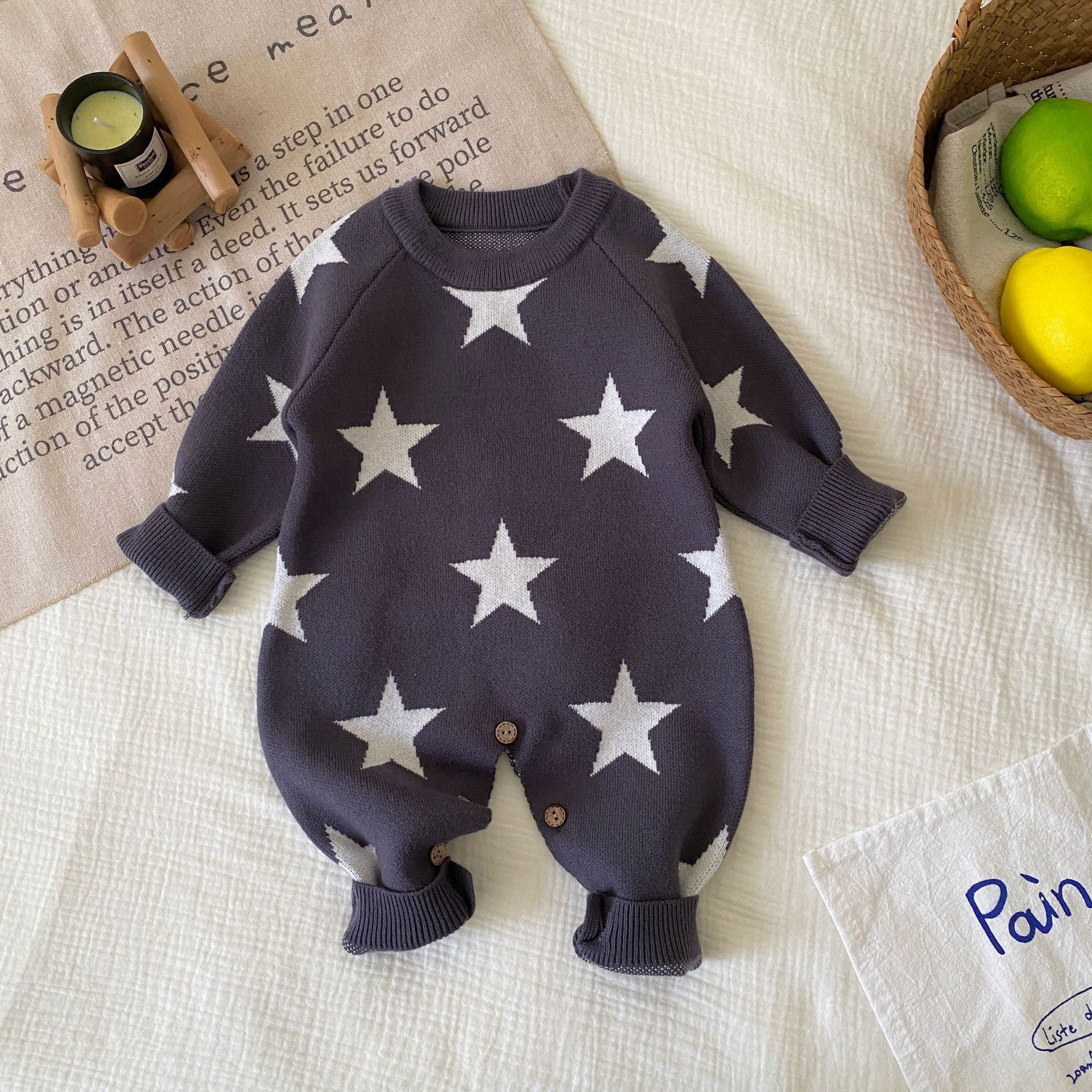 Autumn and Winter Arrival Baby Unisex Long Sleeves Geometric Pattern Knitted Rompers-2