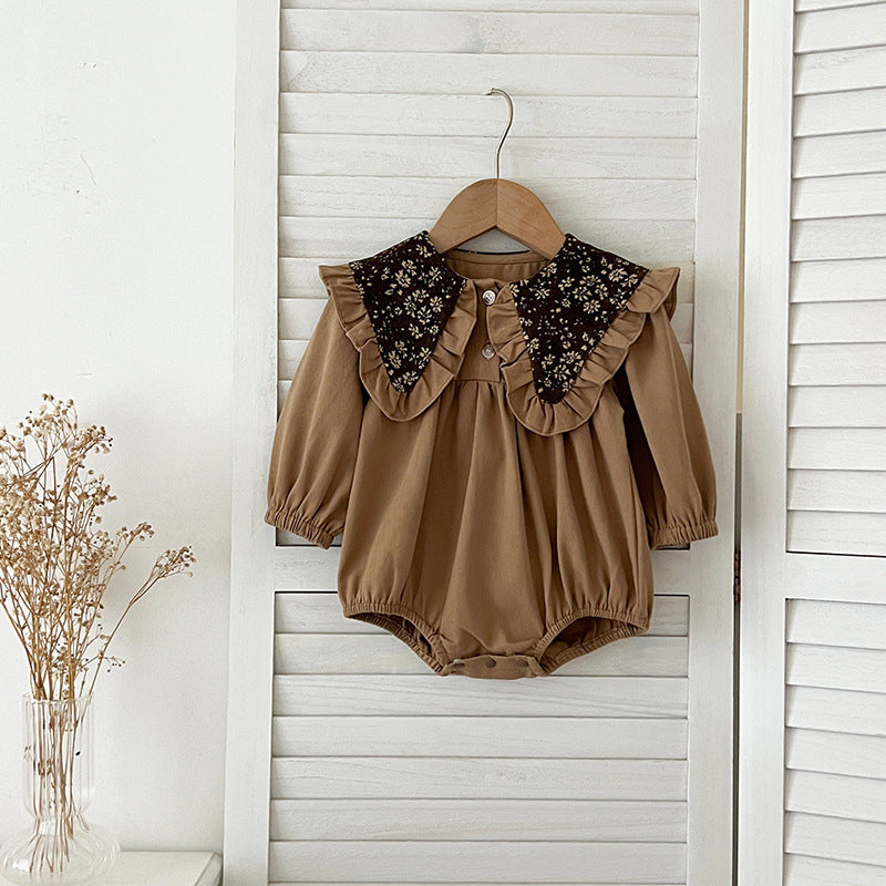 Arrival Autumn Vintage Flowers Pattern Embroidery Collar Baby Kids Girls bodysuit and Dress – Princess Sister Matching Set-3