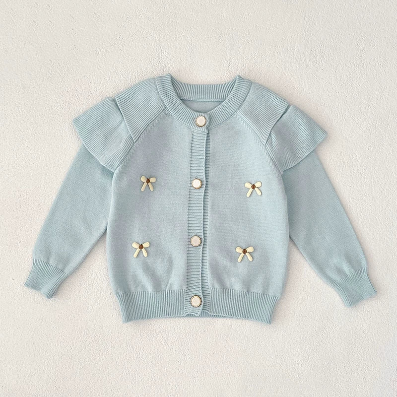 Autumn Arrival Baby Girls Comfortable Butterfly-bow Pattern Knitted Long Sleeves Cardigan-2