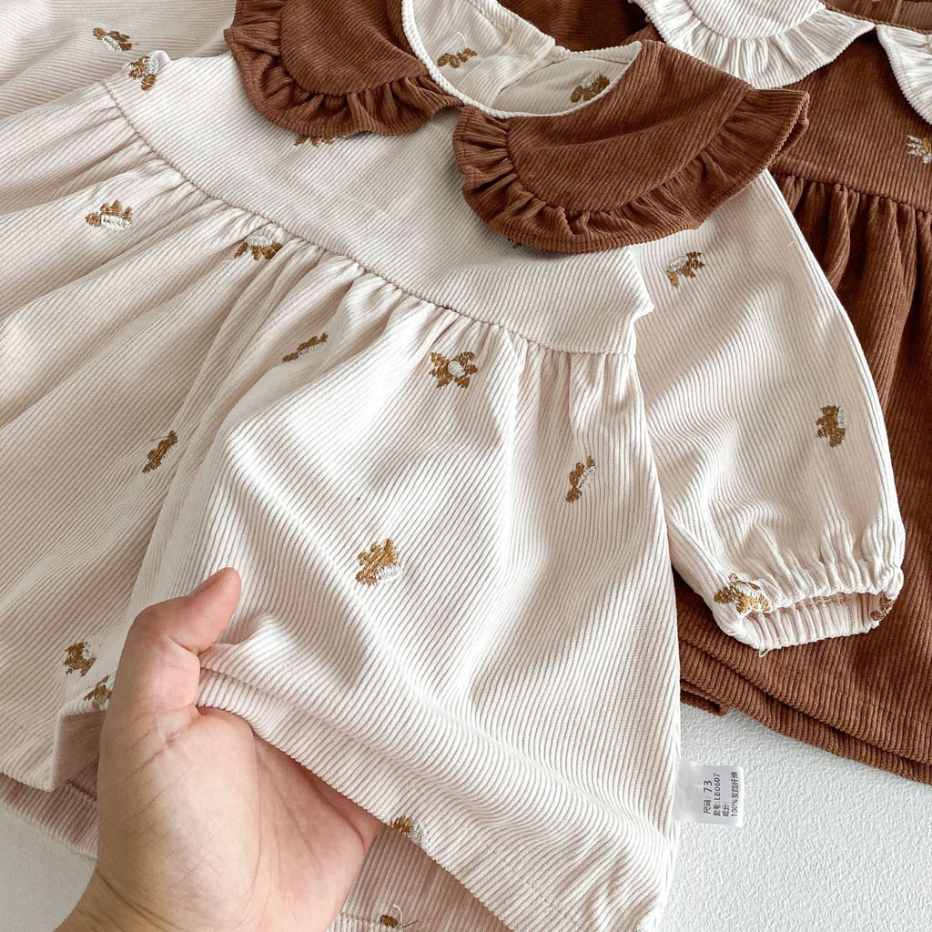 Autumn Hot Selling Baby Kids Girls Princess Long Sleeves Flowers Embroidered Pattern Dress-4