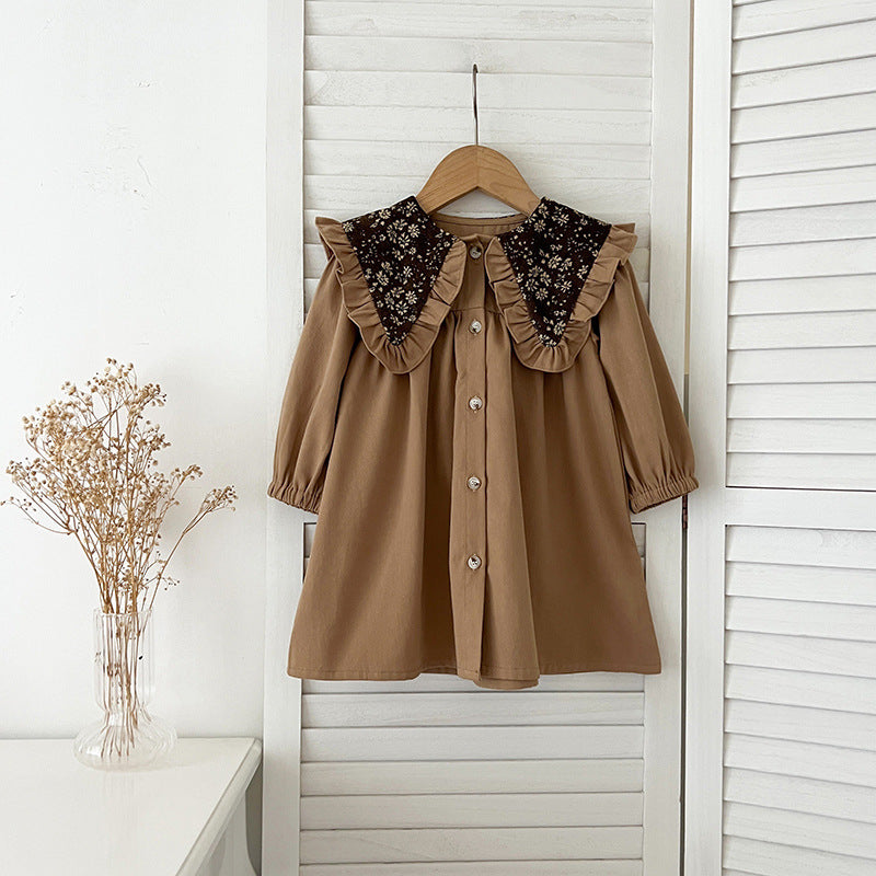 Arrival Autumn Vintage Flowers Pattern Embroidery Collar Baby Kids Girls bodysuit and Dress – Princess Sister Matching Set-4