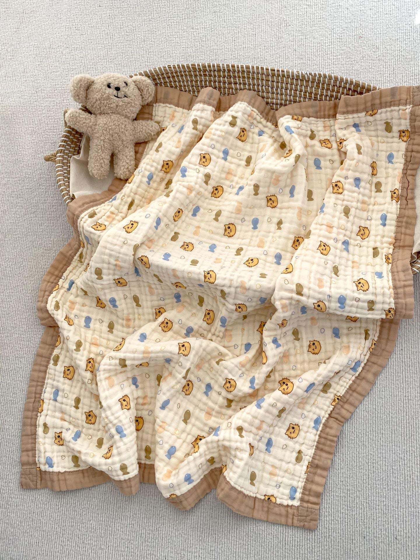 Newborn’s And Children’s Adorable Soft And Absorbent Cartoon Printed Cotton Muslin Bath Towel-8