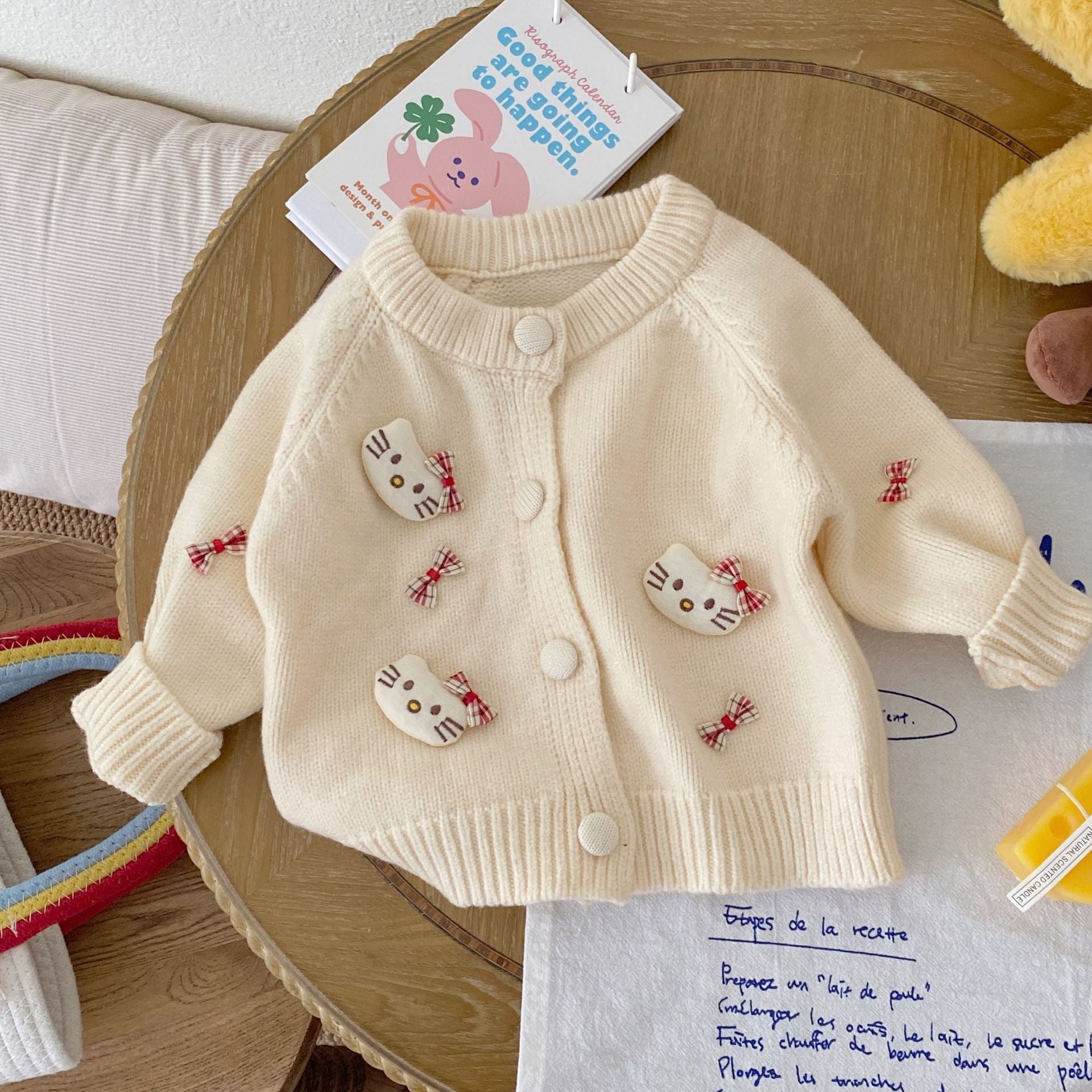 Autumn and Winter Arrival Baby Kids Girls Cartoon and Geometric Pattern Long Sleeves Casual Cardigan-1