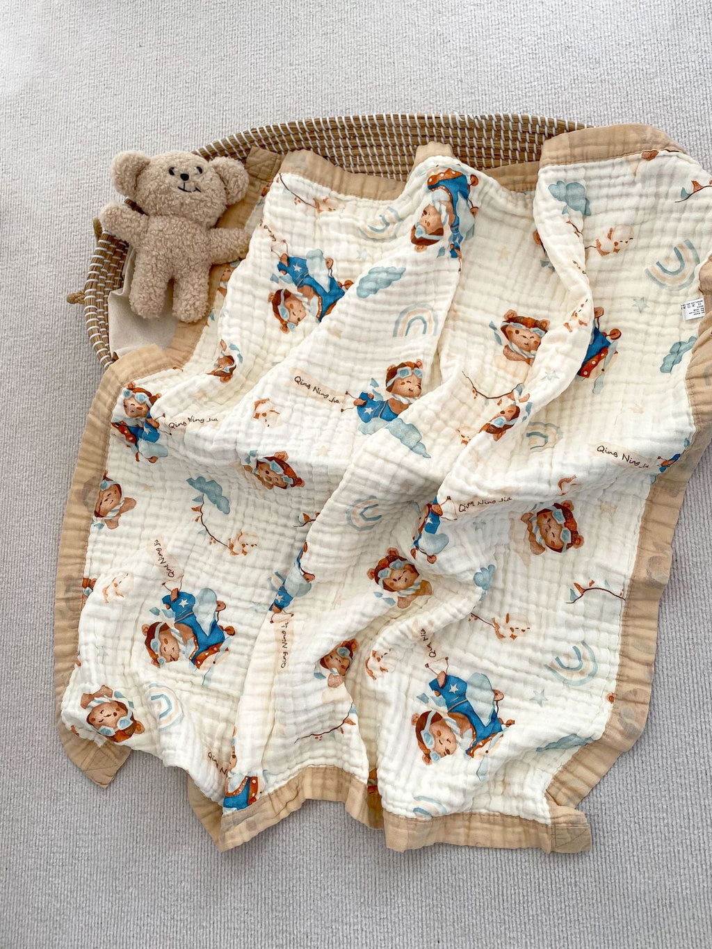 Newborn’s And Children’s Adorable Soft And Absorbent Cartoon Printed Cotton Muslin Bath Towel-5