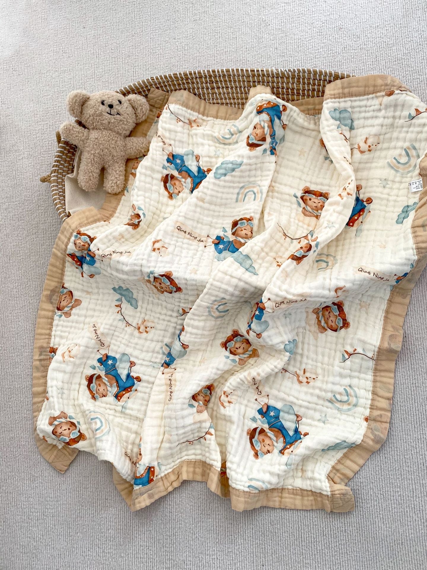 Newborn’s And Children’s Adorable Soft And Absorbent Cartoon Printed Cotton Muslin Bath Towel-5