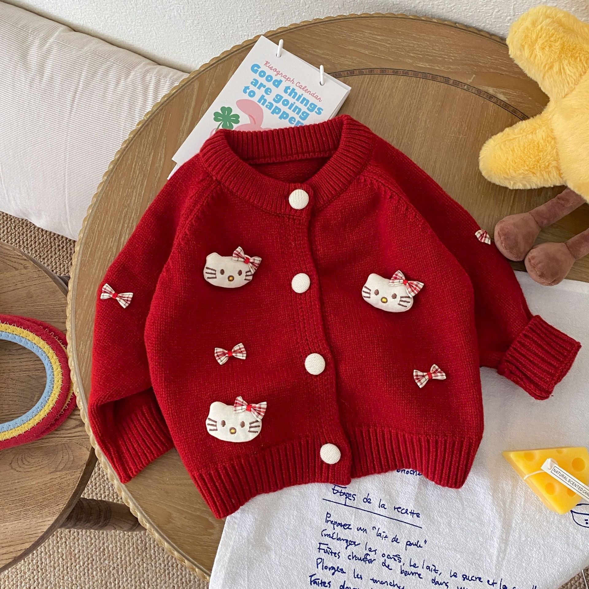 Autumn and Winter Arrival Baby Kids Girls Cartoon and Geometric Pattern Long Sleeves Casual Cardigan-2