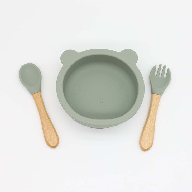 Baby Bear Shape Food Training Silicone Bowl With Spoon Tableware-7