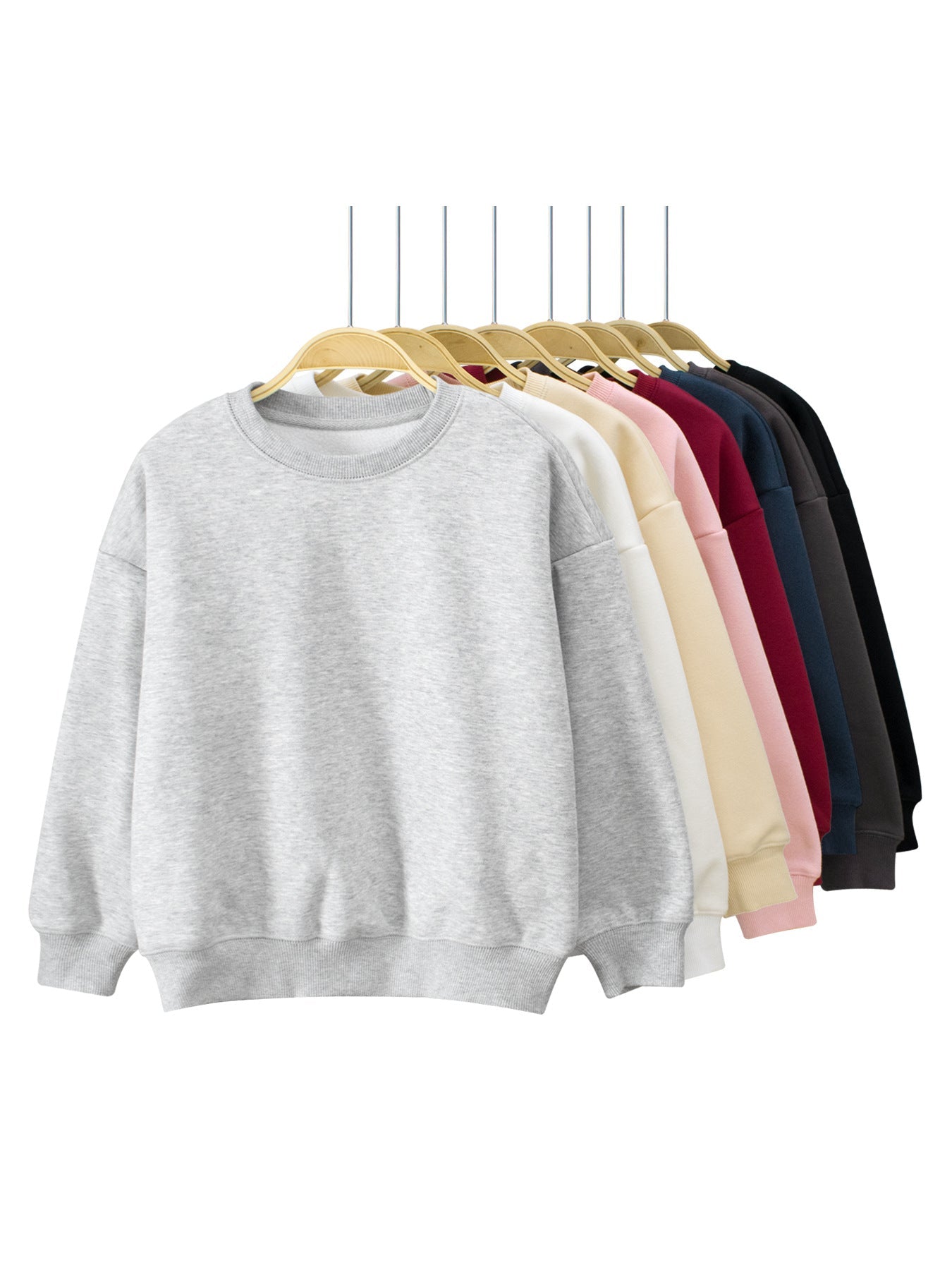 Arrival Baby Kids Plain Solid Color Crew Neck Long Sleeves Warm Cozy Pullover-0